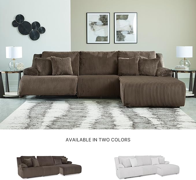 Signature Design by Ashley Top Tier Casual Manual Reclining Right-Arm Facing 3-Piece Sofa Chaise Sectional with 4 Accent Pillows, Dark Brown