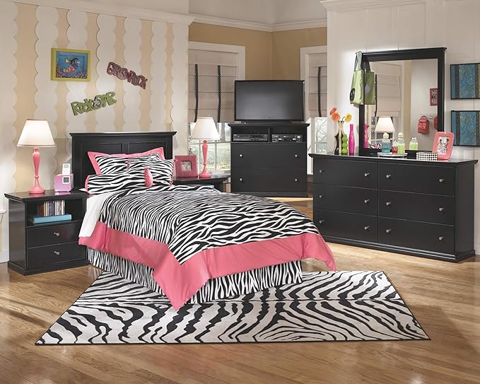 Signature Design by Ashley Maribel Children's Traditional 1 Drawer Nightstand with 1 Storage Cubby, 24.37" Tall, Black