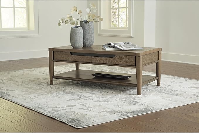 Signature Design by Ashley Roanhowe Contemporary 2-Drawer Coffee Table with Open Lower Shelf and Tapered Legs, Dark Brown