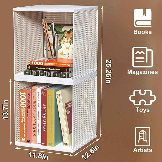 Dmevkic 2 Cube Organizer Bookshelves DIY Variable Stackable Cube Storage Organizer for Kid Bedroom,Living Room,Small Bookshelf White