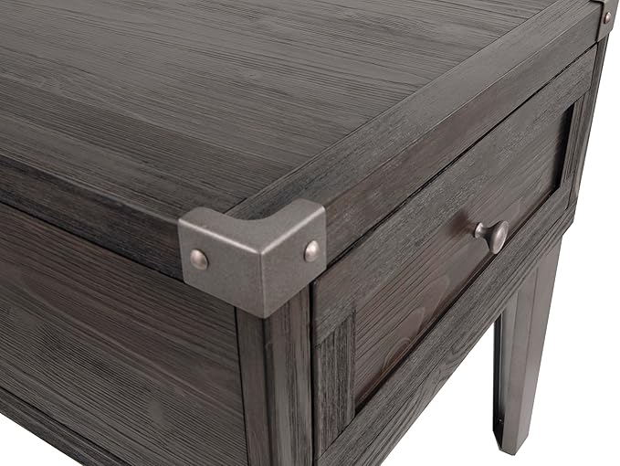 Signature Design by Ashley Todoe Industrial Square End Table with 1 Drawer, 2 Outlets and 2 USB Charging Ports, Dark Gray with Weathered Pine Finish