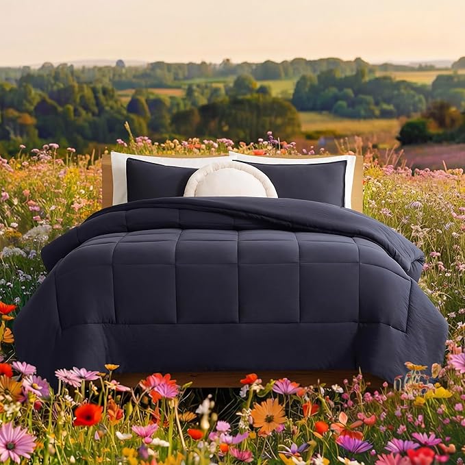 UGG Leonora Comforter Set with 2 Pillow Shams Lightweight Down Alternative Blanket Reversible Cozy Warm All Season Washable and Hypoallergenic Bedding Set, King, Navy Blue