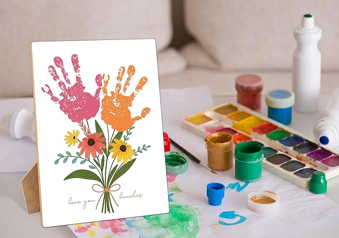 Mother's Day Christian Flower Handprint Art Wooden Making Sign, Mothers Day Crafts Bible Verse Gifts for Mom Grandma Grandmother, Baby Handprint Keepsake for Family Sunday School Activities, 9x12 In