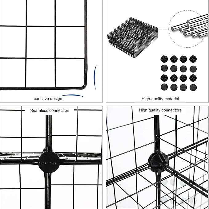 C&AHOME Wire Cube Storage - 9-Cube Organizer, Metal Grids, Modular Bookshelf, Closet Cabinet, Ideal for Home, Living Room, Office - 36.6'L x 12.4'W x 48.4'H Black