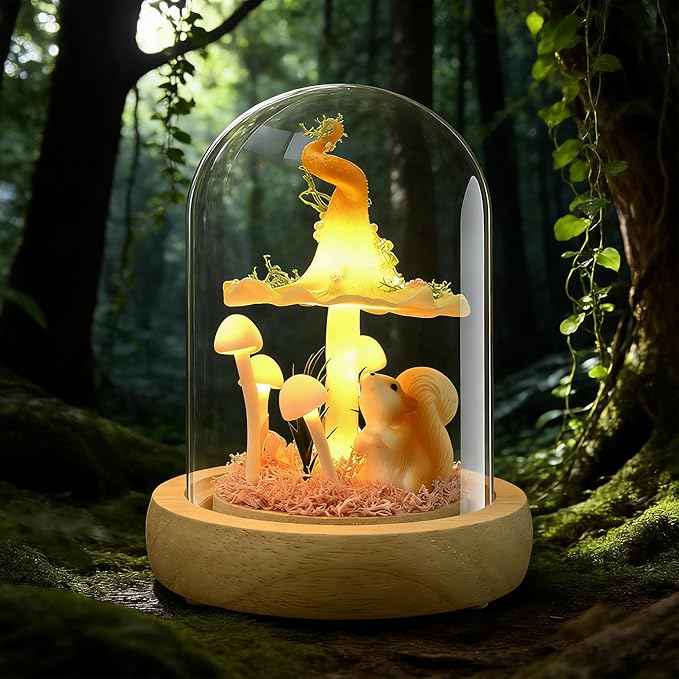 QUELIEN Mushroom Lamp,Mothers Day Mom Gifts for Mom,Light Up Mushroom in Glass Dome,Birthday Party Decorations,Ideal Birthday Gift,Girlfriend Gift