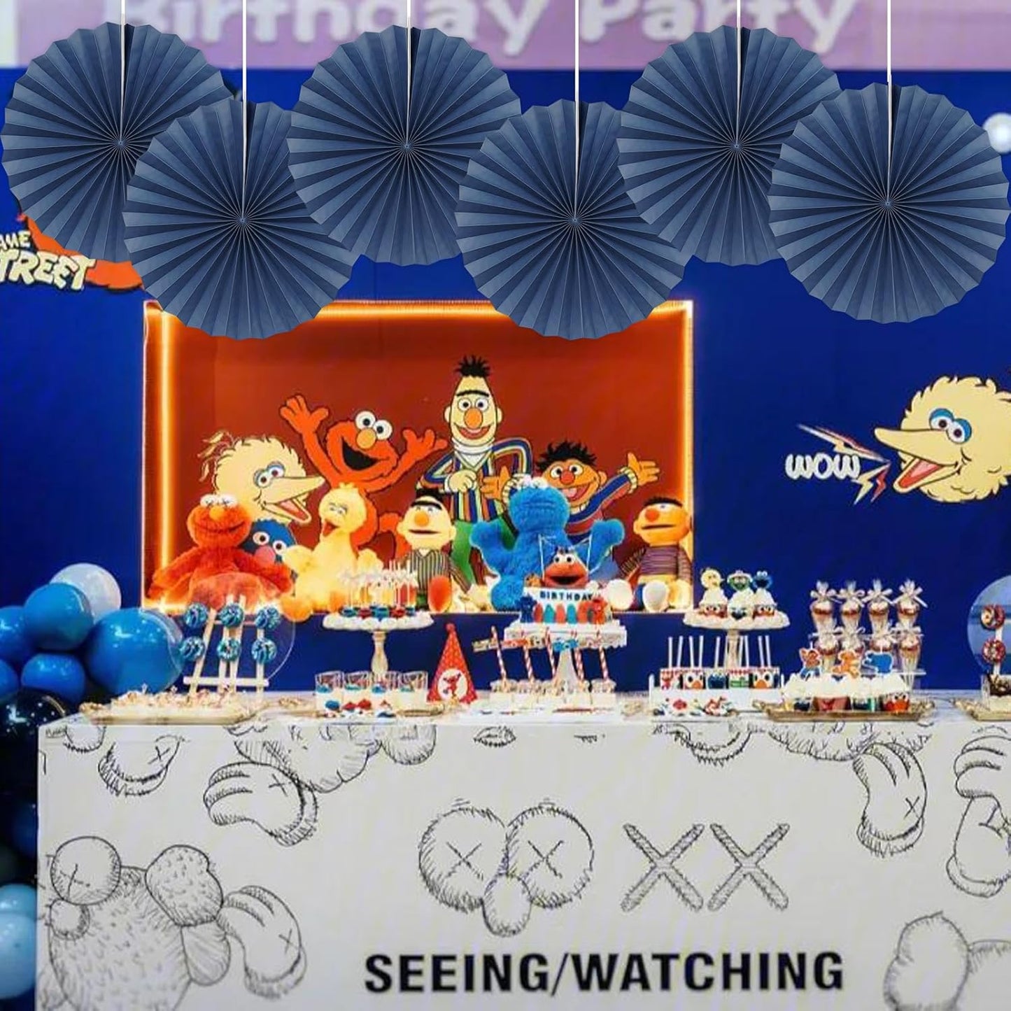 Blue Party Decorations,Blueberry Party Decorations Decorations Party Paper Fans Bulk 16in,Graduation Decoration Classroom Decor, Western Themed Party Decorations 30 Color DIY Set （Deep Blue）