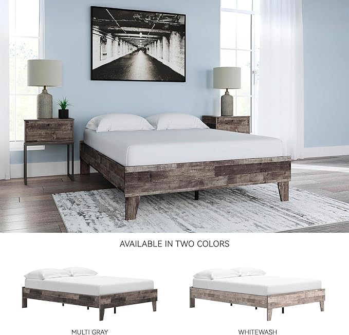 Signature Design by Ashley Neilsville Butcher Block Style Platform Bed, Full, Rustic Gray
