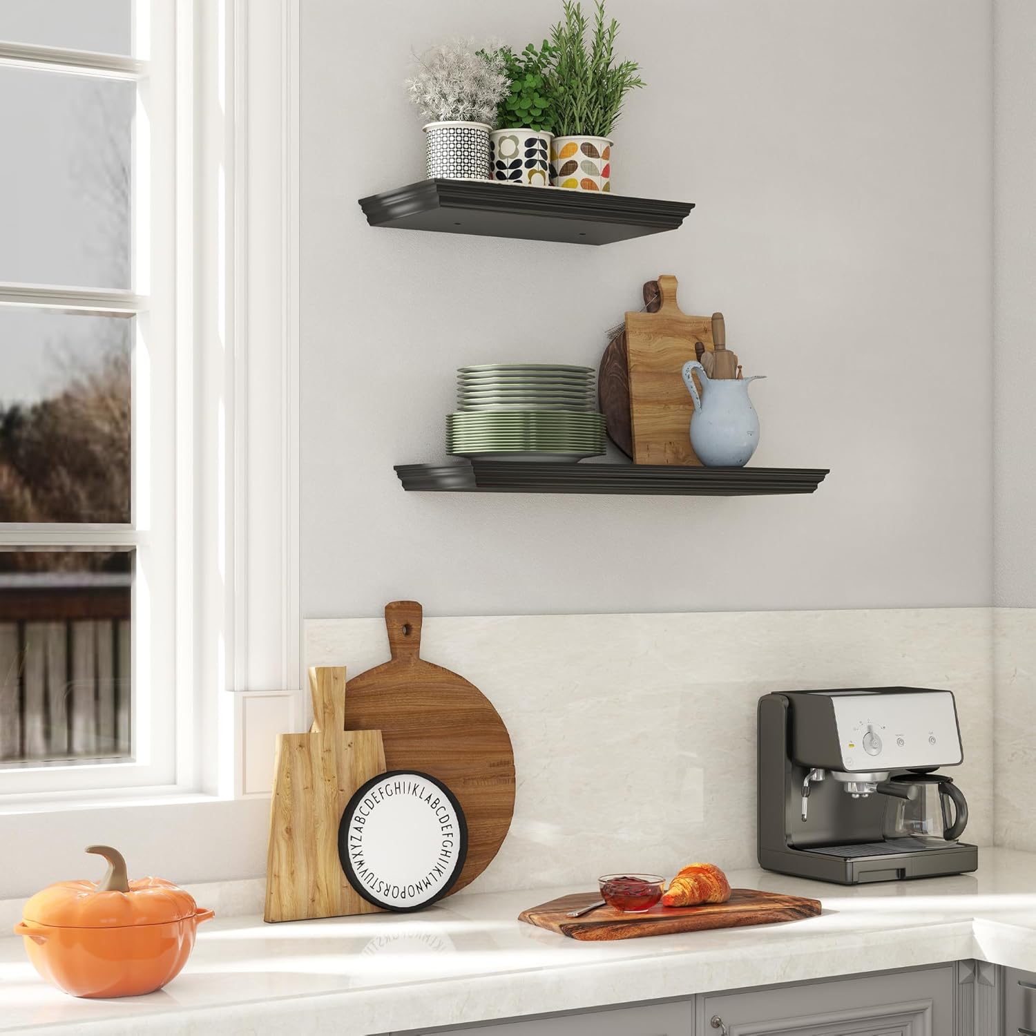 Floating Shelves for Wall, 16 Inch Wall Mounted Black Hanging Shelf for Kitchen, Living Room, Office, Bedroom, Bathroom, Retro Vintage Wood Bookshelf for House Decor - Décor Diaries