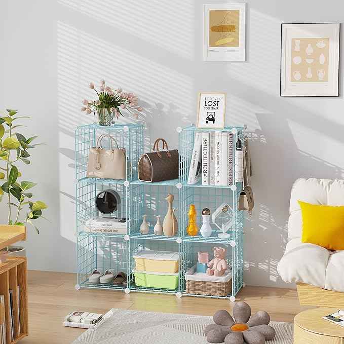 C&AHOME Wire Cube Storage, 8 - Cube Organizer Metal C Grids, Modular Shelves Units, Closet Organizer, Ideal for Home, Office, Living Room, 24.8" L x 12.4" W x 48.4" H, Blue UWCS3008B
