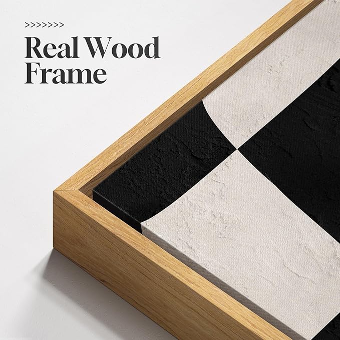 Framed Neutral Abstract Wall Art, Modern Canvas Prints Paintings Artwork for Walls, Minimalist Black and Beige Block Pictures for Living Room Dining Room Bedroom Hallway Wall Decor 24x36 In
