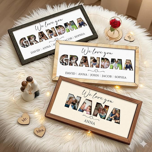 vinatimes Personalized Mom Birthday Gifts from Daughter Son, Photo Decorative Sign Mothers Day Presents for Moms, Grandma, Nana, Best Mom Ever Gifts, Family Picture Frame for Table, Wall