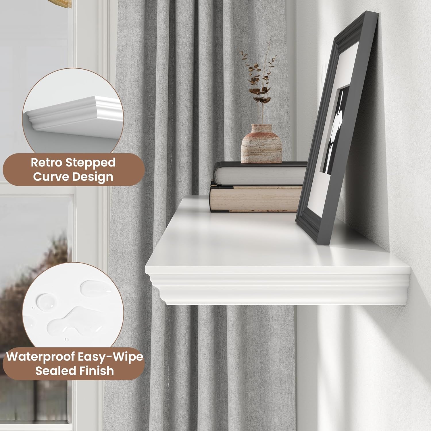 Floating Shelves for Wall, 55 Inch Long Wall Mounted White Hanging Shelf for Kitchen, Living Room, Office, Bedroom, Bathroom, Retro Vintage Wood Bookshelf for House Decor - Décor Diaries