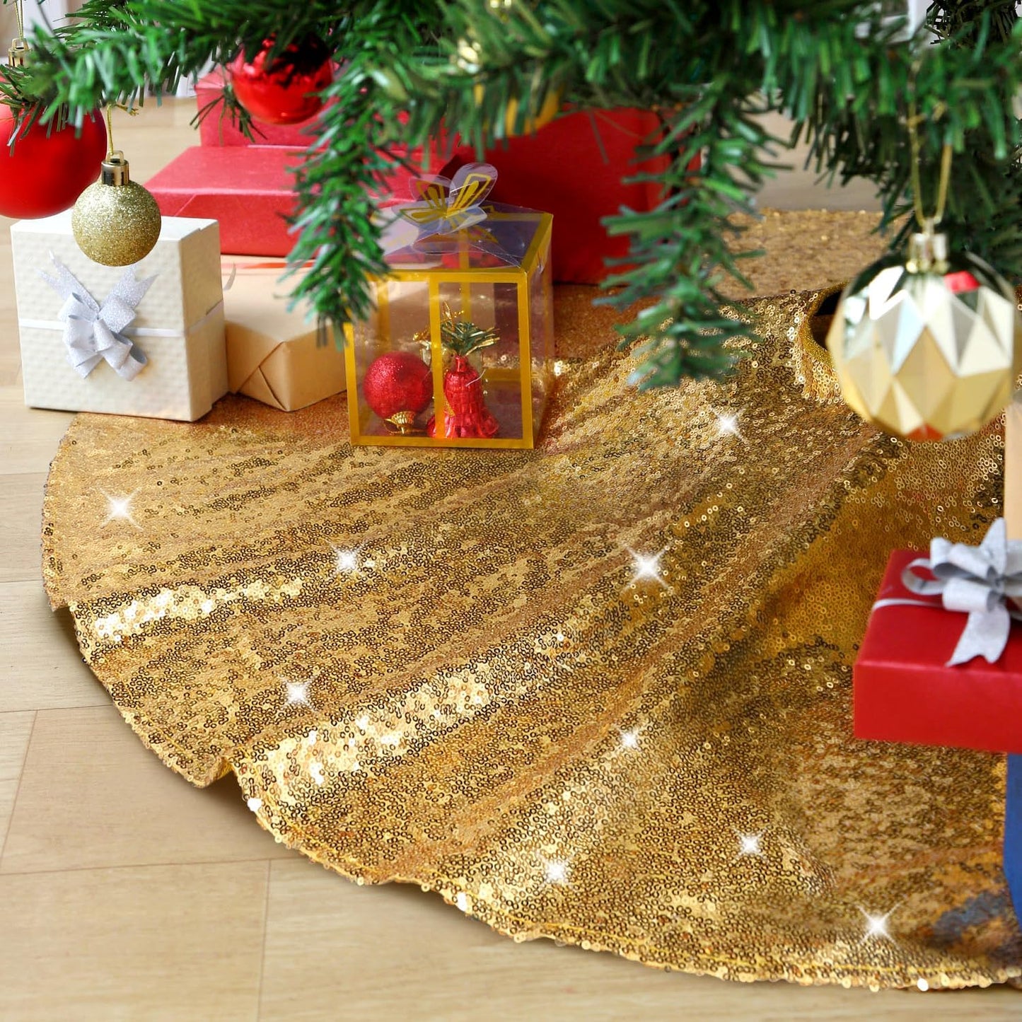 Christmas Tree Skirt 24 Inch Gold Sequin Tree Skirt Small Tree Skirt for 4 Foot Tree Christmas Decorations