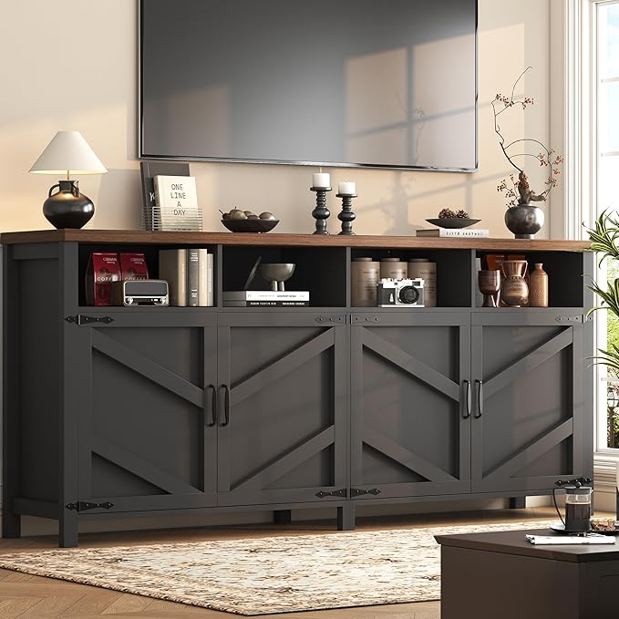 63'' Buffet Sideboard with Storage Farmhouse with 4 Doors, Large Kitchen Storage Cabinet Wood Coffee Bar Cabinet Buffet Table with Shelves for Kitchen, Dining Room, Entryway