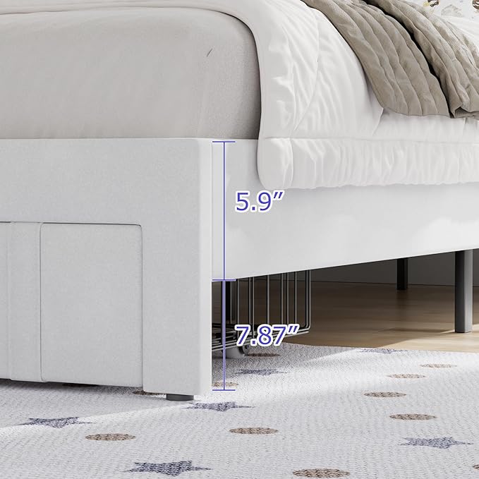 VECELO Twin Bed Frame with Storage Drawer, Heavy-Duty Platform Bedframe with Headboard & Strong Wooden Slats Support, No Boxing Spring Needed, Pure White