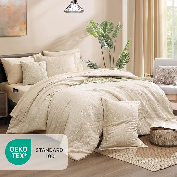 Monbix King Size Comforter Set, Birch Marble Pattern King Size Bed Set Reversible, King Bedding Set 7 Pieces, Bed in a Bag with Comforter, Sheets, Pillowcases & Shams