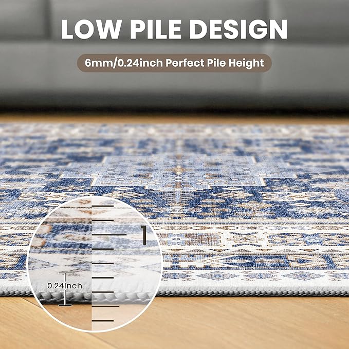 zesthome Washable Round Area Rugs - Non-Slip 6ft Round Rugs, Ultra-Thin Large Circle Rugs for Living Room, Soft Low Pile Rug for Bedroom, Kitchen, Nursery - Vintage Stain Resistant Round Rug