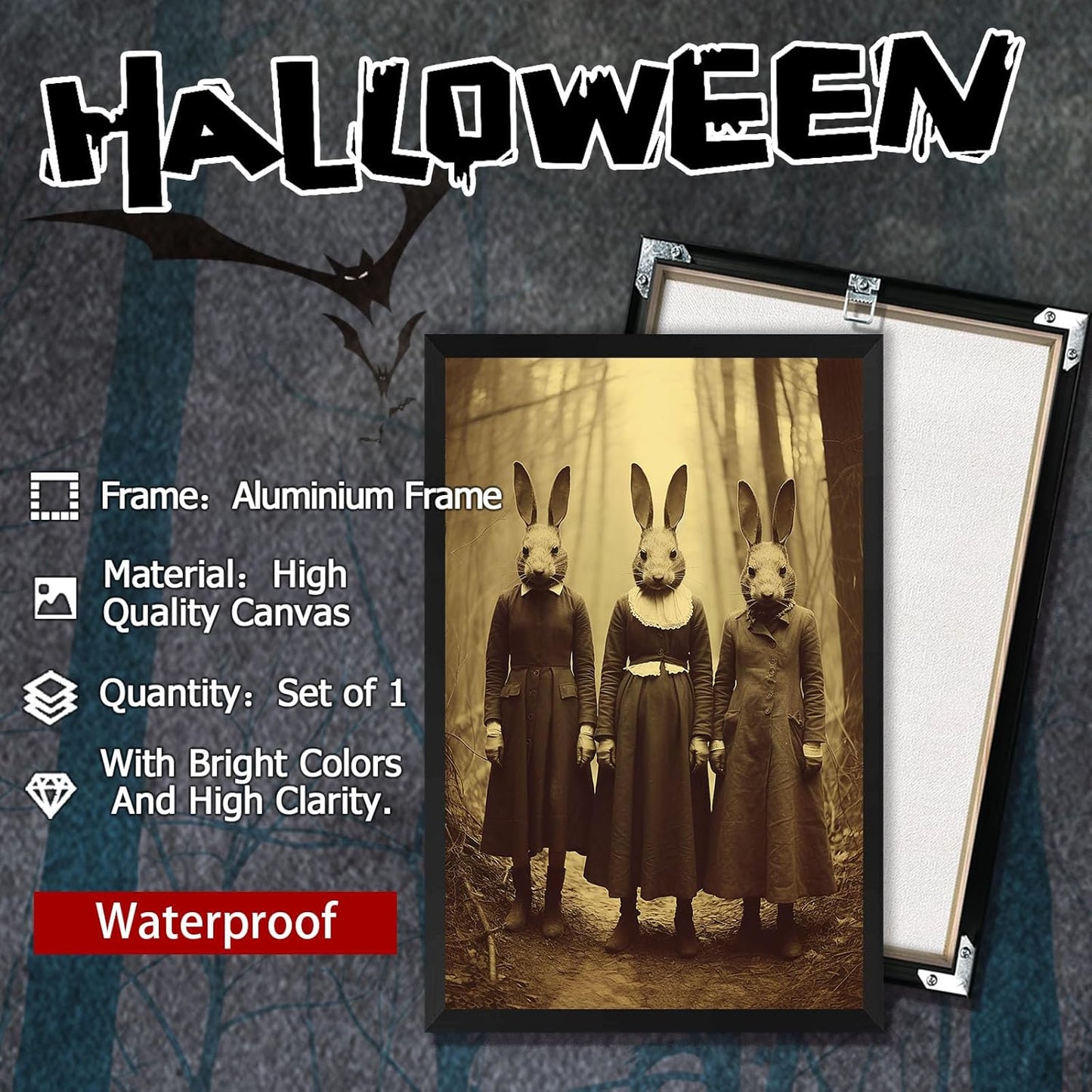 Vintage Halloween Wall Decor Rabbit Cult of the Occult Forest Canvas Wall Art Poster Gothic Dark Academia Decorations Room Creepy Print Spooky Pictures 12X16inch Aluminum Framed