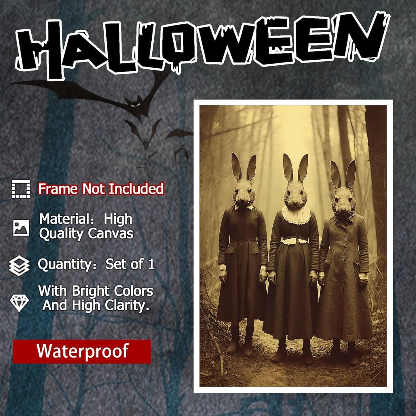 Vintage Halloween Wall Decor Rabbit Cult of the Occult Forest Canvas Wall Art Poster Gothic Dark Academia Decorations Room Creepy Print Spooky Pictures 16X24inch Unframed