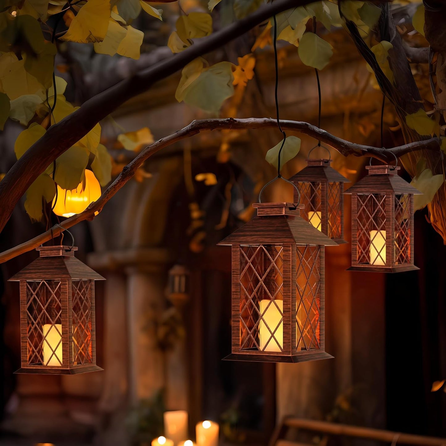 Solar Lanterns Outdoor, Waterproof Garden Hanging Lanterns, 13" Outdoor Decorative Lantern with LED Flickering Flameless Candles, Vintage Lantern for Porch, Yard,Patio Decor, 1 Pack