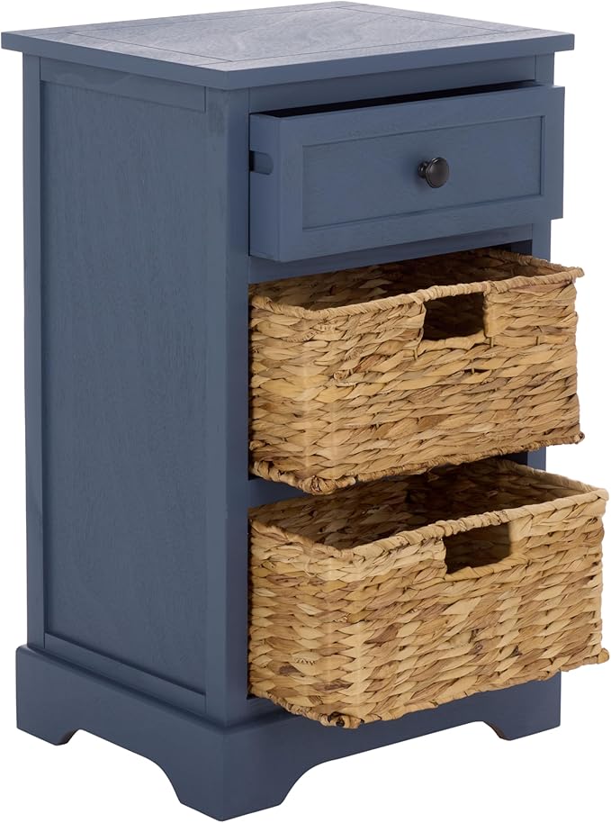 SAFAVIEH Home Collection – Carrie Blue 3-Drawer Storage Side Table, Mixed-Material Cottage Design, Fully Assembled (AMH5700K)