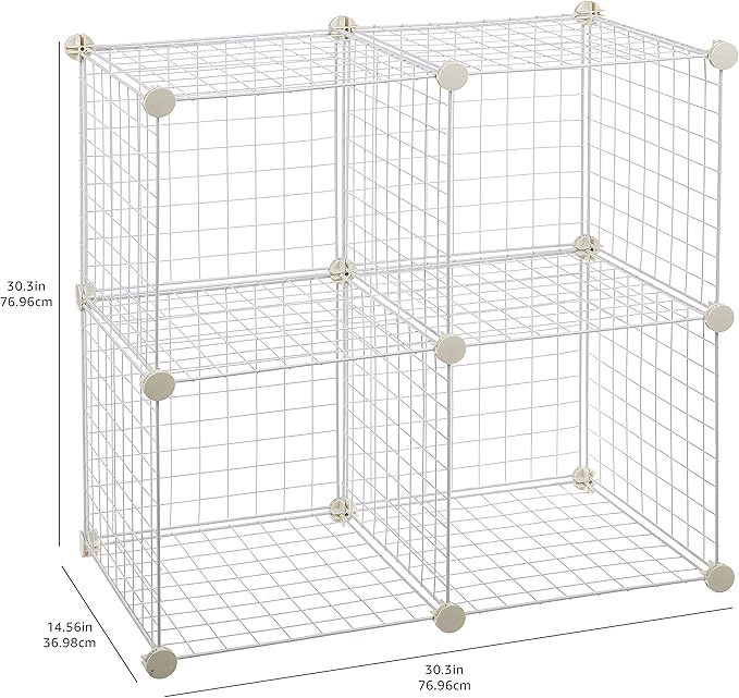 Amazon Basics 4 Cube Wire Grid Storage Organizer, Closet Organizer and Shelves, Stackable, Space-Saving, Easy to Assemble, 14"x14"x14", White
