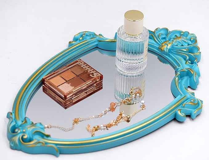 Eaoundm 16.5 x 11 inch Vintage Shield Shape Decorative Wall Mirror (Blue)