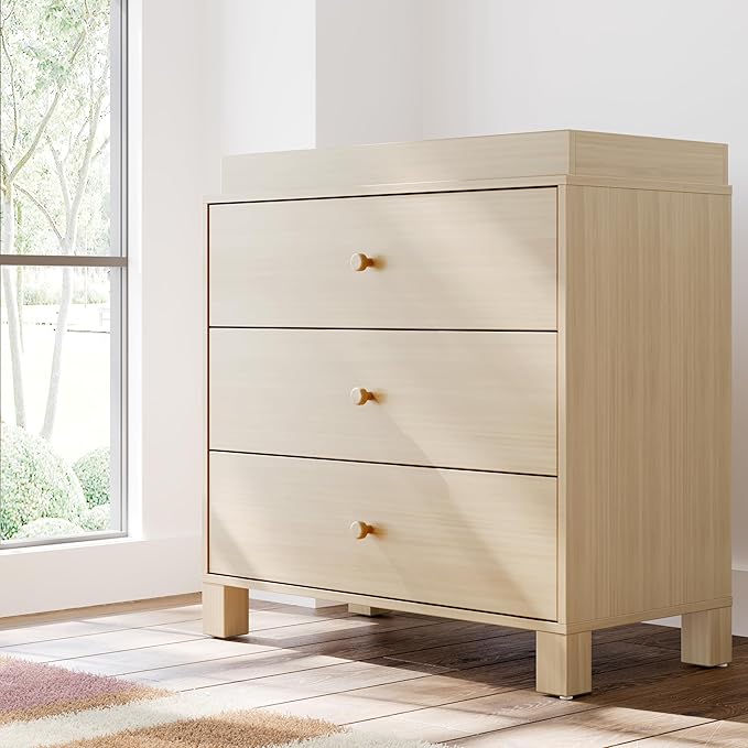 Storkcraft California 3-Drawer Chest with Removable Changing Topper (Driftwood) – GREENGUARD Gold Certified, Interlocking Drawer System, Pre-Installed Tracks, Easy Assembly