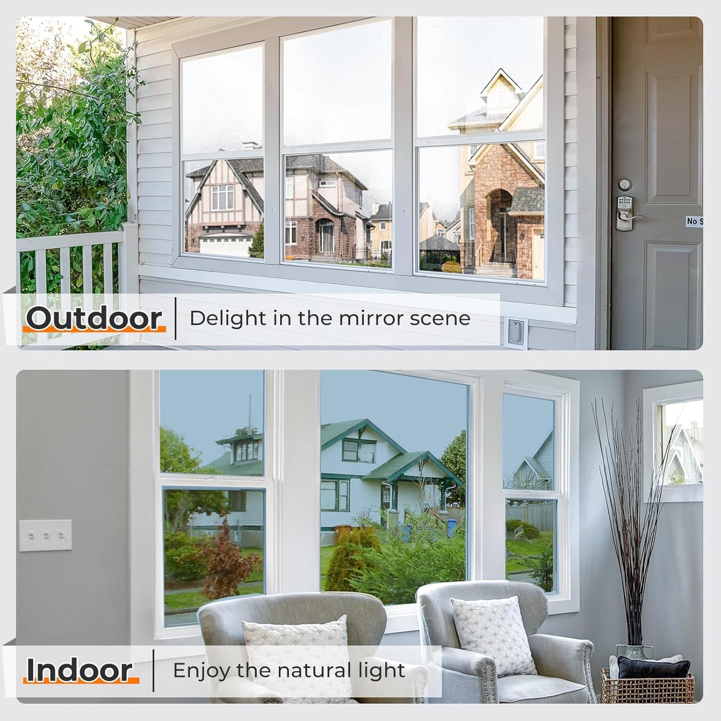 DOWELL Window Privacy Film, One Way Window Tint for Home, Static Cling Anti UV Sun Blocking Reflective Mirror Film, Heat Control See Out Not in Glass Tinting, Silver, 23.6" x 78.7"