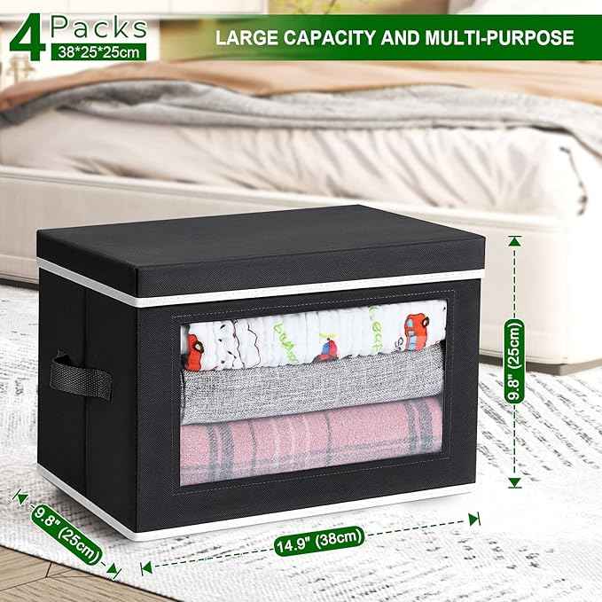 Cube Storage Bins with Lids, Clear Window Storage Baskets for Organizing, Fabric Organizer Bins for Shelves, Closet, Clothes, Towels