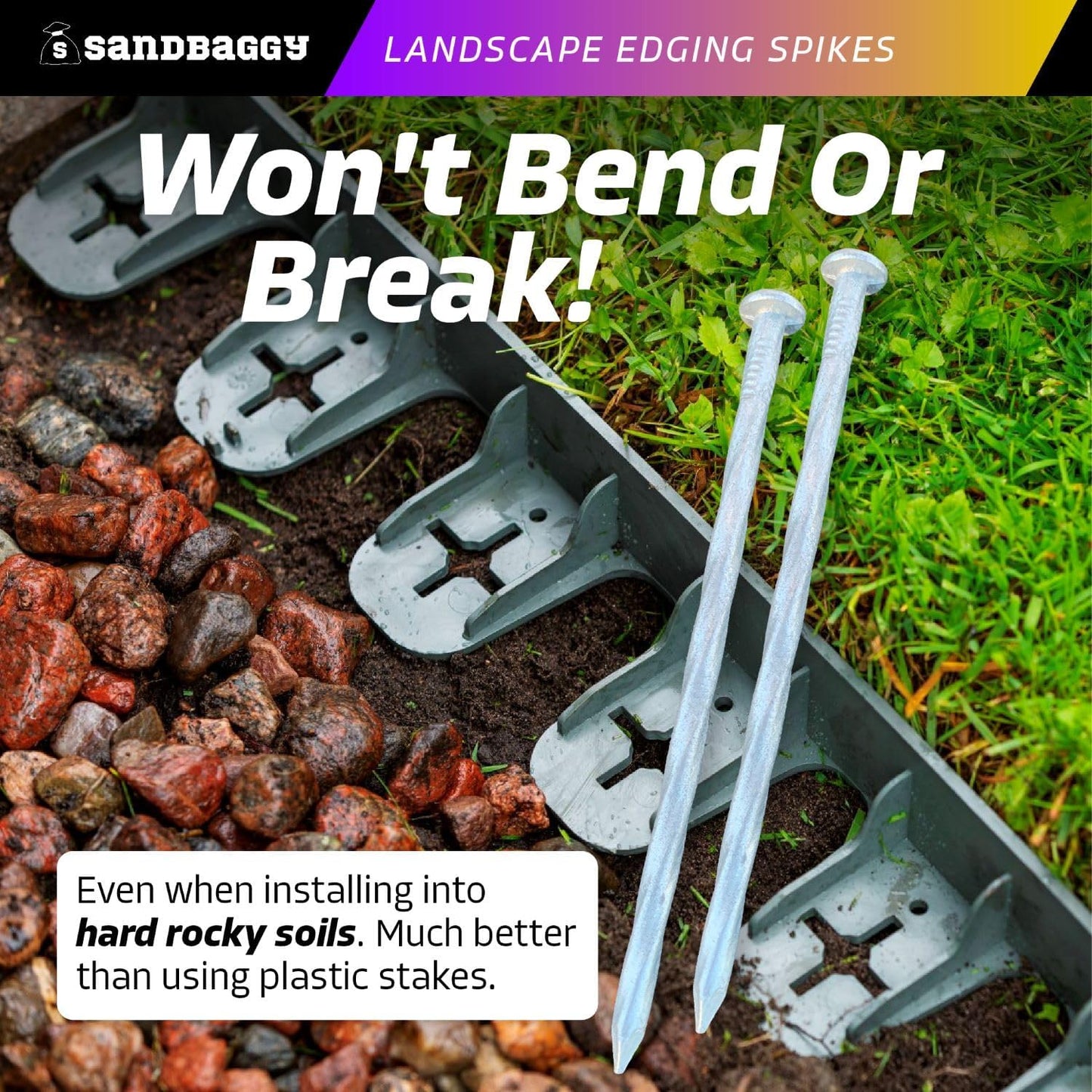 Sandbaggy 6 inch Galvanized Landscape Edging Spikes - Spiral Landscape Nails - 7 Gauge Steel - Great for Hard Rocky Soil - Also Great for Paver Edging, Artificial Turf, Landscape Fabric (200, 6 inch)