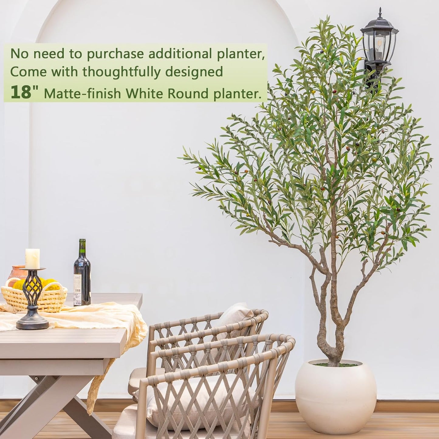 Olive Tree Artificial Indoor, 8FT Tall Faux Olive Tree with 18in Round White Planter, Artificial Plants with Natural Wood Trunk and Lifelike Fruits for Home Office Decor