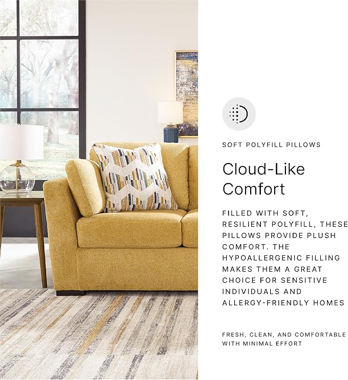 Signature Design by Ashley Keerwick Scandinavian Sofa with 4 Toss Pillows, Yellow