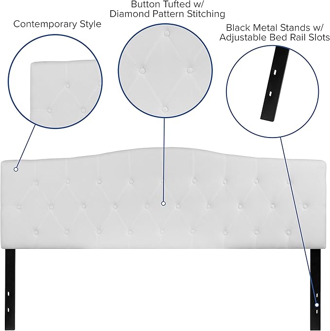 Flash Furniture Cambridge Button Tufted and Diamond Stitched Upholstered King Size Headboard in White Fabric