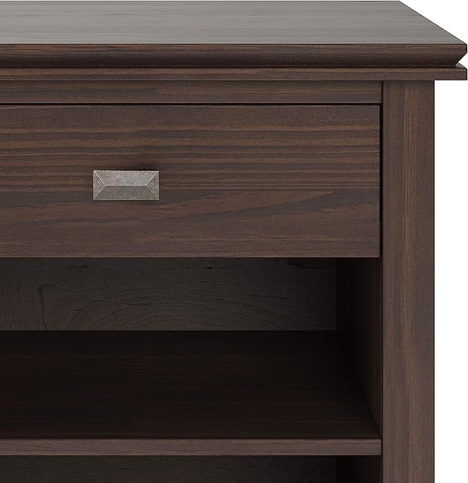 SIMPLIHOME Artisan Bedside Table - 24 inch Wide Solid Wood Nightstand Table in Warm Walnut Brown, Contemporary Bedroom Side or End Table with 1 Drawer, Open Shelf Storage and Bronze Knobs