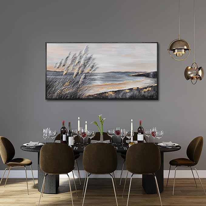 Yuaxker Coastal Wall Art Grey and Gold Wall Decor Trendy Artwork Framed Beach Canvas Painting for Living Room Bedroom Dining Room Office Home Decor 20x40 Inch