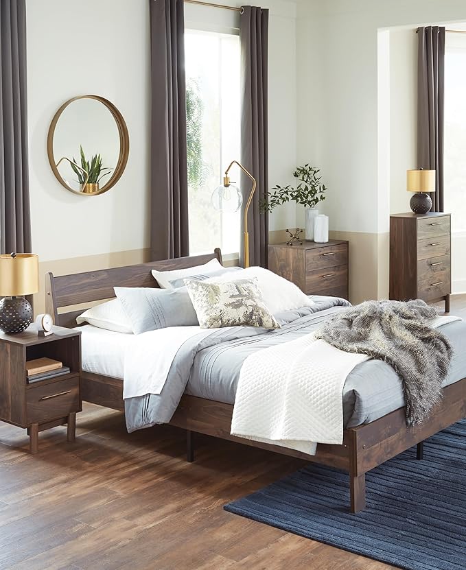 Signature Design by Ashley Calverson Casual Queen Panel Platform Bed, Wood, Foundation or Box Spring Not Needed, Bed A Box, Dark Brown Finish