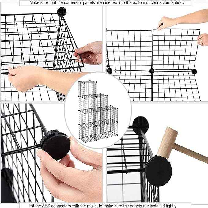 C&AHOME Wire Cube Storage - 9-Cube Organizer, Metal Grids, Modular Bookshelf, Closet Cabinet, Ideal for Home, Living Room, Office - 36.6'L x 12.4'W x 48.4'H Black