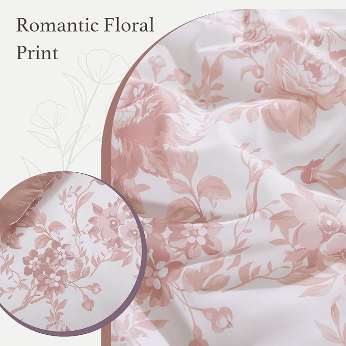 Oversized King Comforter Set -7 Pieces Floral Rose Bedding Set for All Seasons, Bed in a Bag with Botanical Flowers Comforter, Sheets, Pillowcases & Shams