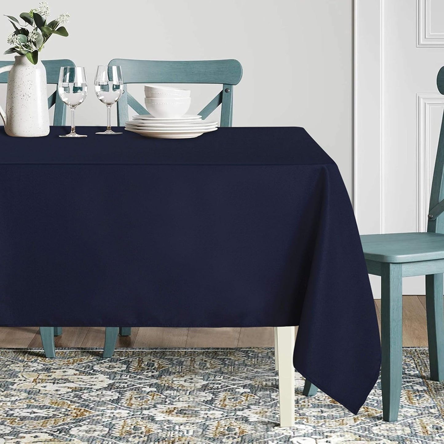 sancua Rectangle Tablecloth - 90 x 156 Inch - Water Resistant Spill Proof Washable Polyester Table Cloth, Decorative Fabric Table Cover for Dining Tables, Buffet Parties and Camping, Navy
