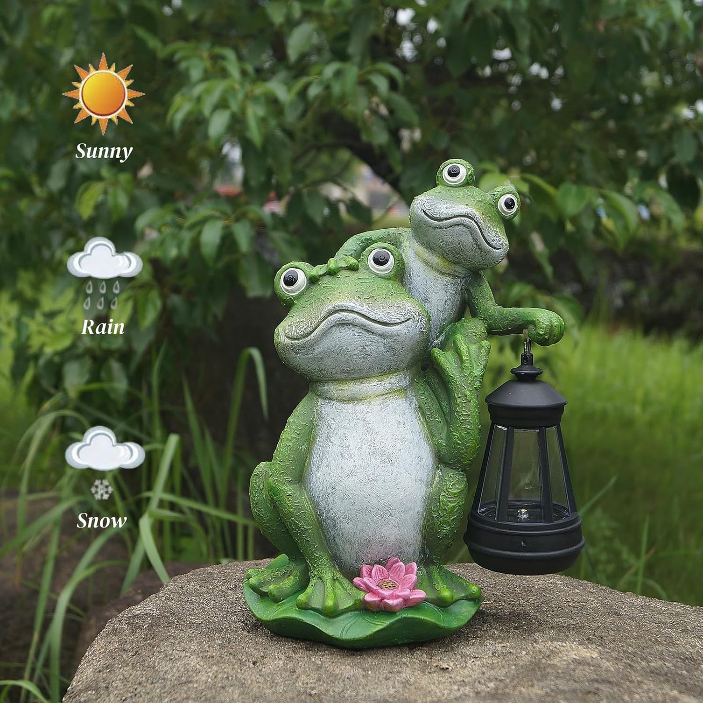 VKX Solar Garden Frog Statues with LED Lantern, Resin Outdoor Statues, Figurine Light,Cute Decoration, Outdoor Decor for Porch Patio, Yard Lawn, Housewarming Gift