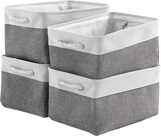 TcaFmac Storage Basket for Organizing - Large 4 Pack 15.8x11.8x8.2 inch Fabric Storage Bins for Shelves, Foldable Storage Cubes for Closet Cloth Toy Gift Kids(White&Grey)