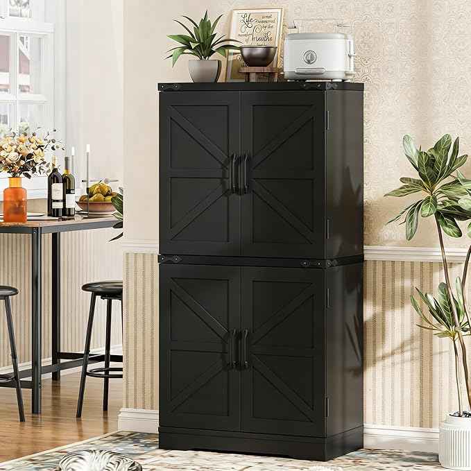 Vabches 43" Tall Farmhouse Kitchen Pantry, Floor Storage Cabinet with Adjustable Shelves, Farmhouse Storage Cabinet for Bathroom, Kitchen, Living Room, Rustic Style Cabinet