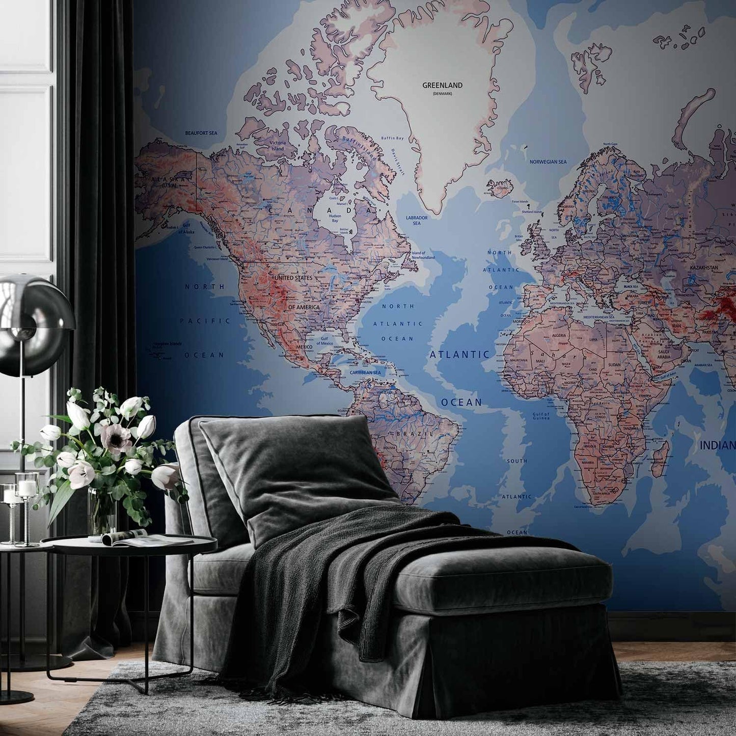 artgeist Wall Mural World Map 118x83 in - XXL Non-Woven Wallpaper Fleece Wall Decor Photo Print Picture Image Design Home Map of The World k-A-0061-a-b