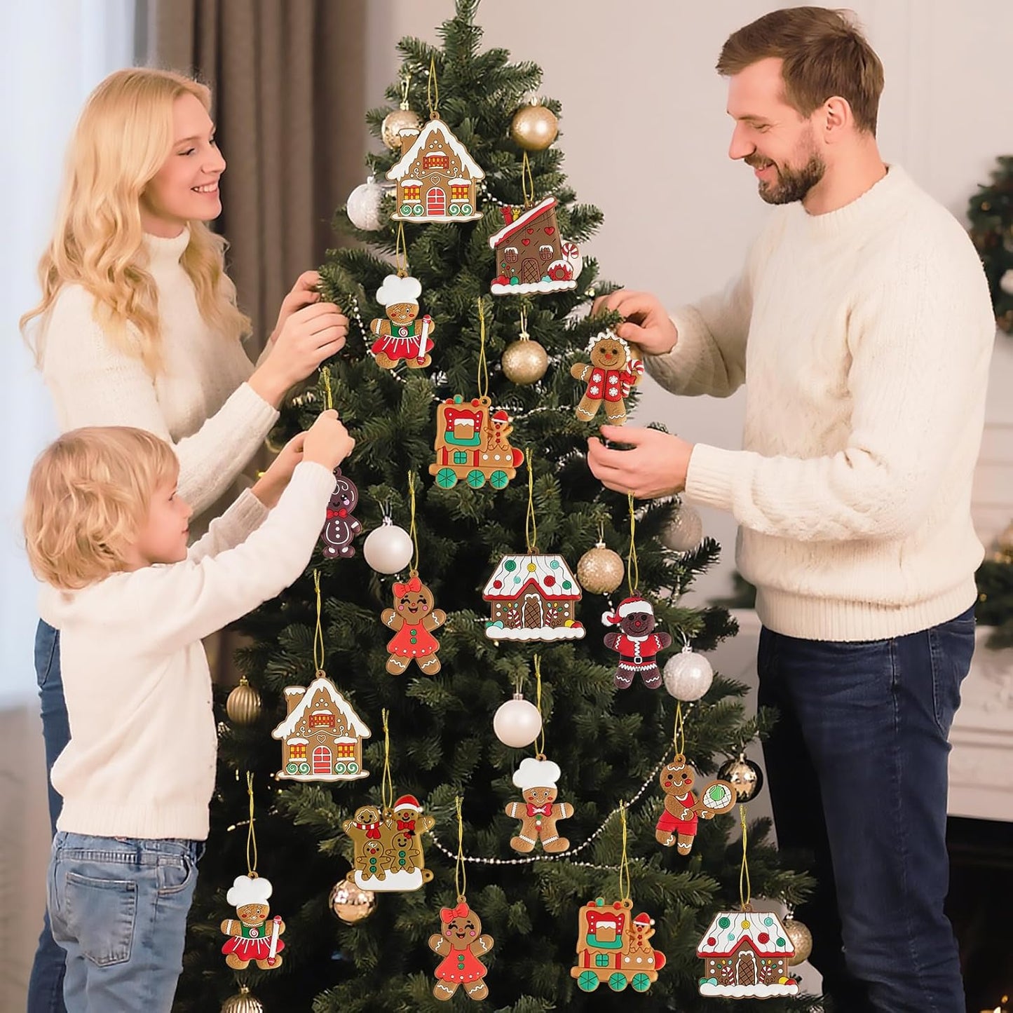 12pcs Gingerbread Man Ornaments for Christmas Tree, Assorted Gingerbread Figurines Decorations with Gingerbreads House Ornaments for Holiday Christmas Tree Home Decor