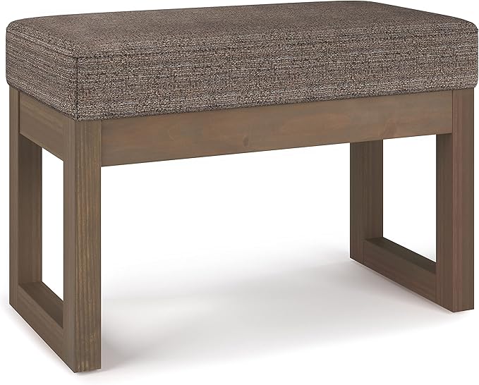 SIMPLIHOME Milltown Small Ottoman Bench - 27 inch Wide Upholstered Tweed Look Fabric Rectangle Footstool Ottoman in Mink Brown, Contemporary Bench for Bedroom with Cushioned Seat, Assembled