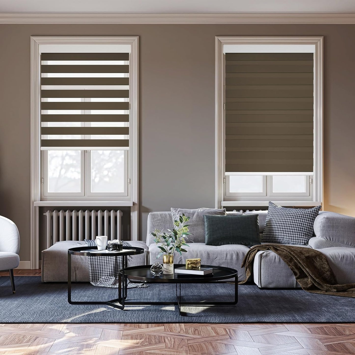 HESTIA Cordless Zebra Blinds Light Filtering Roller Shades UV Blocking Blackout Privacy Indoor Window Shades for Home Office Day and Night, Brown,27" W x 54" H