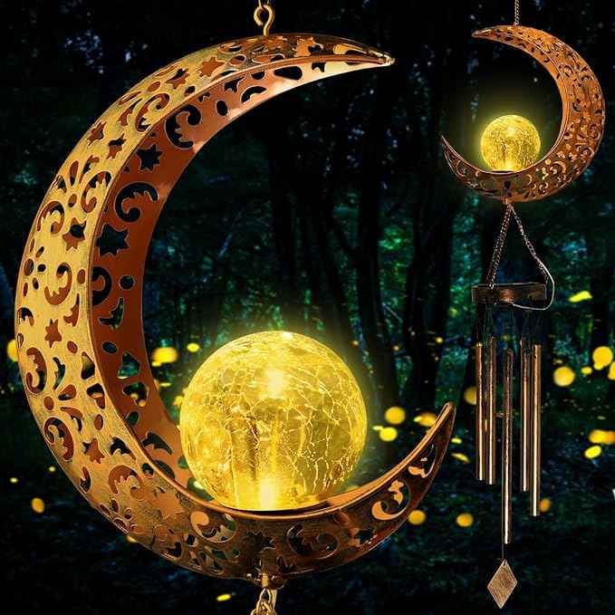 Moon Solar Lights Wind Chimes for Outside Gift for Women,Mom and Grandma Birthday Gifts Large Decor Windchimes Outdoors Gardening Gift for Outdoor Patio Yard Porch Solar Moon Night Lights