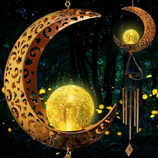 Moon Solar Lights Wind Chimes for Outside Gift for Women,Mom and Grandma Birthday Gifts Large Decor Windchimes Outdoors Gardening Gift for Outdoor Patio Yard Porch Solar Moon Night Lights