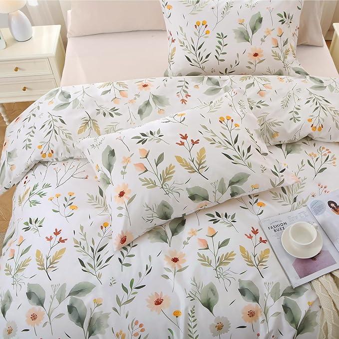 MUXHOMO Garden Leaves Bed in a Bag King 7 Pieces, King Comforter Set Reversible Botanical Flowers Design, Ultra Soft & Breathable Bedding Sets with Comforter, Sheets, Pillowcases & Shams